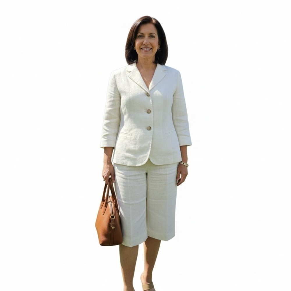 Bernard Holtzman Linen Capri Suit Women's 2 PC Set Jacket & Pants